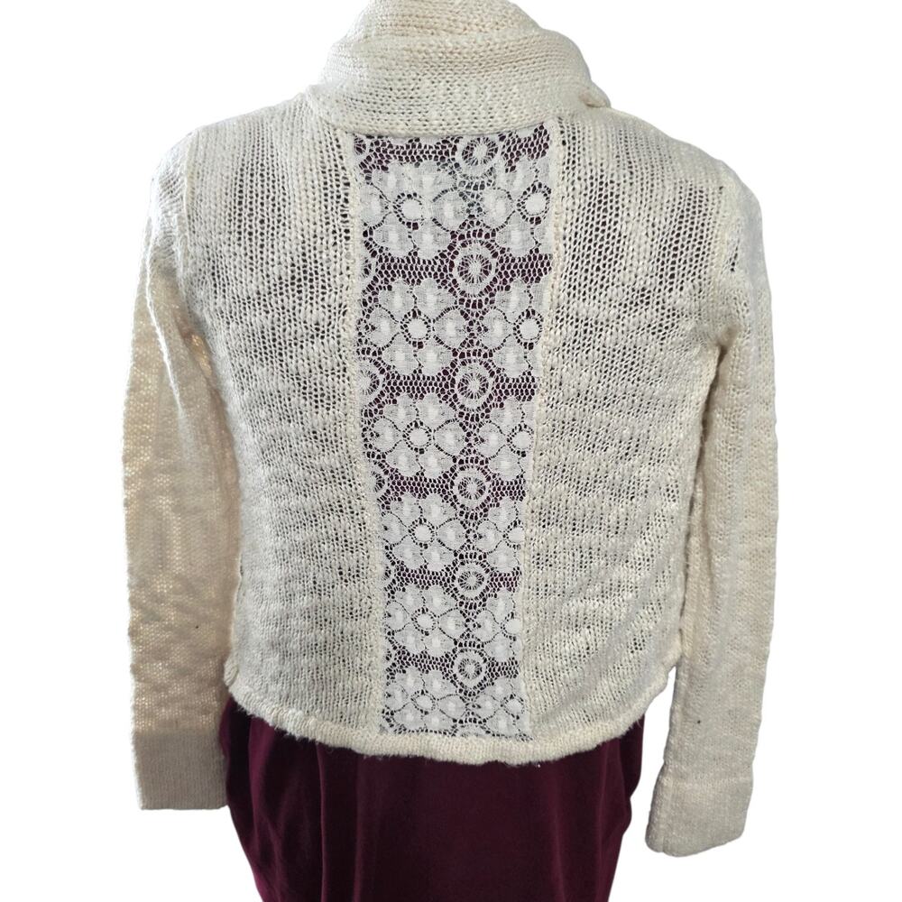 Lucky Brand Small Cream Open Front Knit Cardigan with Lace Back Panel